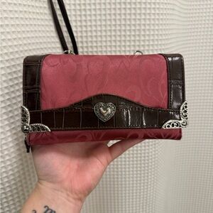 Vintage Brighton Pink Heart and Croc-Embossed Wallet Crossbody Bag